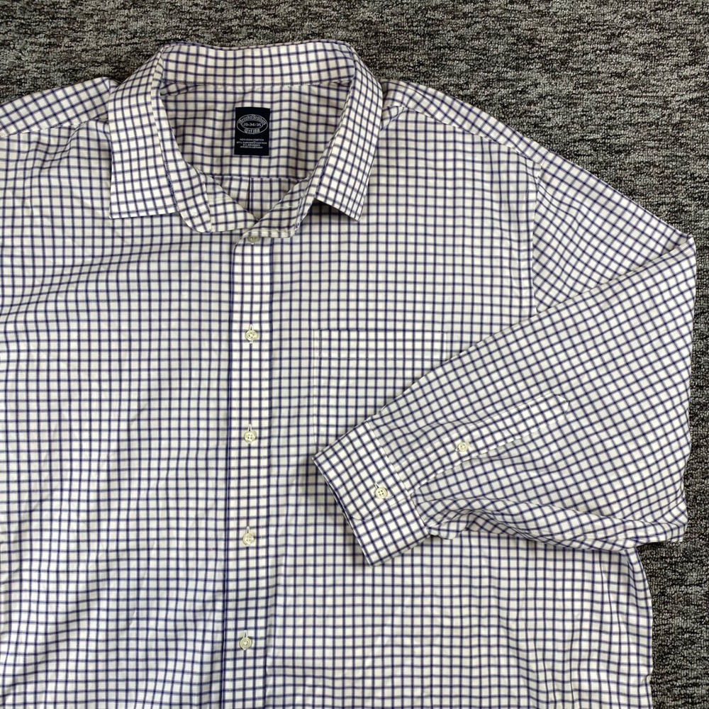 Brooks Brothers 1818 Shirt Mens 20 34 35 White Blue Red Check Supima Stretch